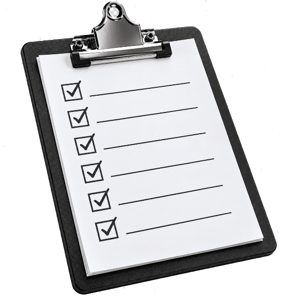 Clipboard with a completed checklist